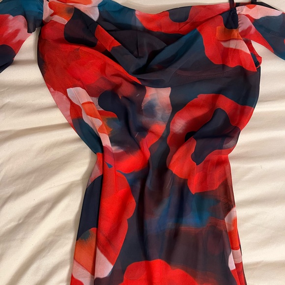 Midi floral sheer slip dress off shoulder - Picture 3 of 3